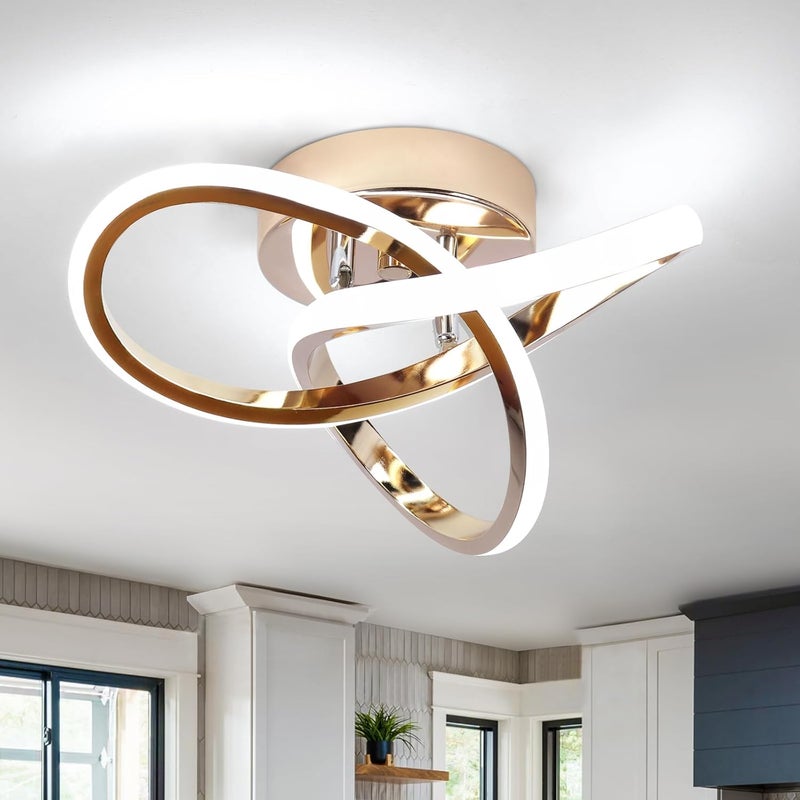 CANEOE Modern LED Ceiling Light, 6000K Gold Led Hallway Ceiling Light Fixtures, Curved Design Semi Flush Mount Ceiling Lights for Hallway Bathroom Kitchen Entryway Stair Ceiling Lamp (No Dimmble) - Image 1